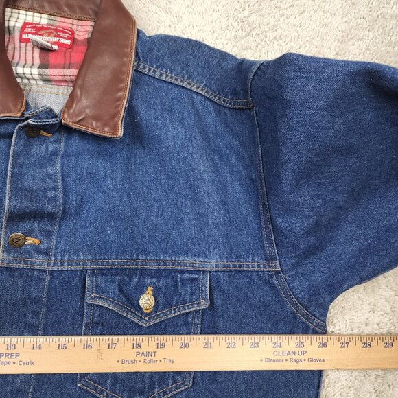 Marlboro Store Denim Trucker Jacket Brown Leather Collar Size XL Vintage VTG Y2K - Picture 7 of 8
